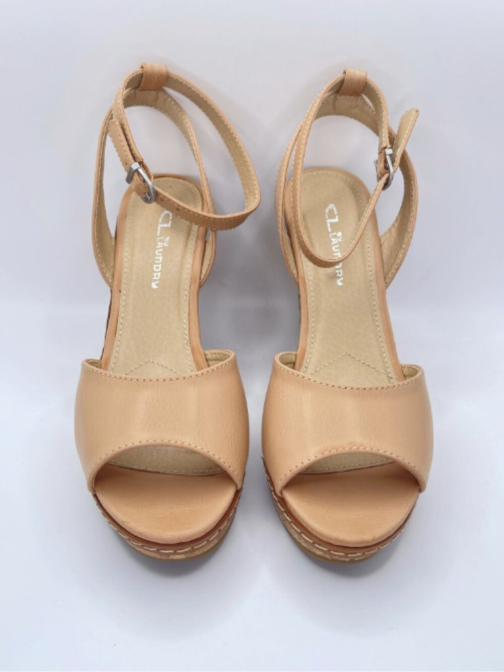 Women Nude/ Beige Wedge Sandals Size 9